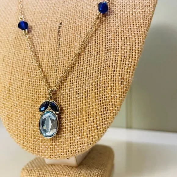 AVON MIDNIGHT INK PENDANT NECKLACE AND EARRING SET BLUE GOLDTONE NWT - Picture 6 of 9